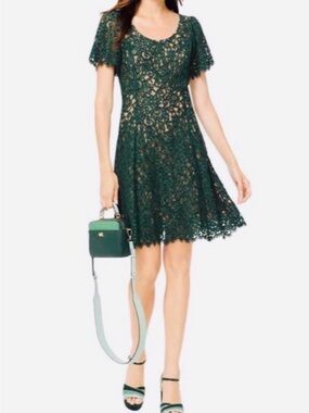 Michael Kors Dark Green Lace Fit-and-Flare Dress, size 4